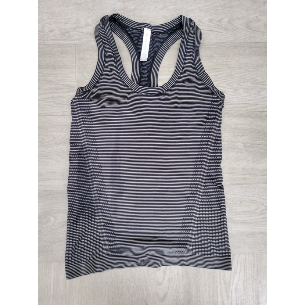 Athleta Womens XS Black White Striped Racerback Athletic Tank Top Activewear